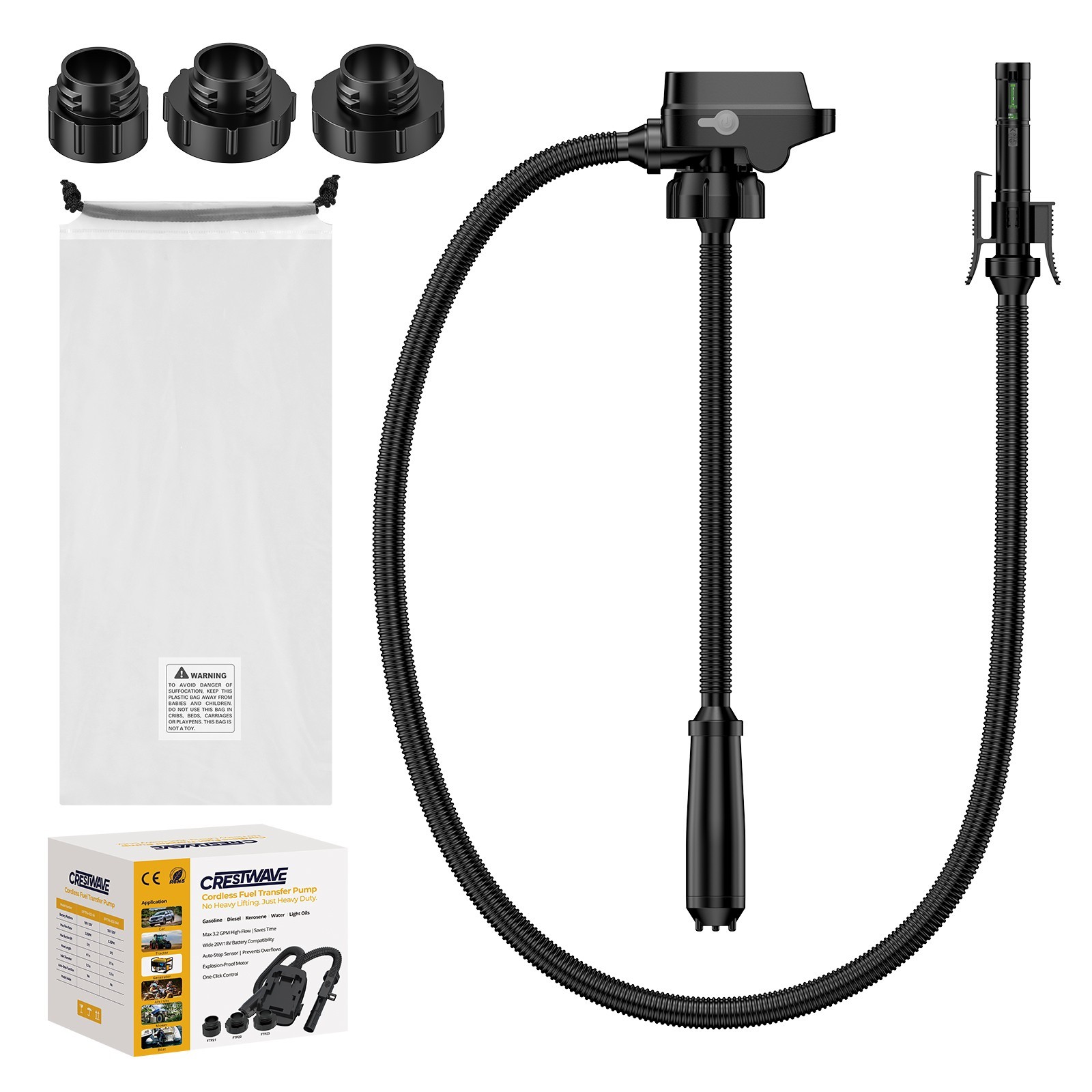 Auto-Stop Cordless Fuel Transfer Pump Compatible with DeWalt 20V & Milwaukee 18V