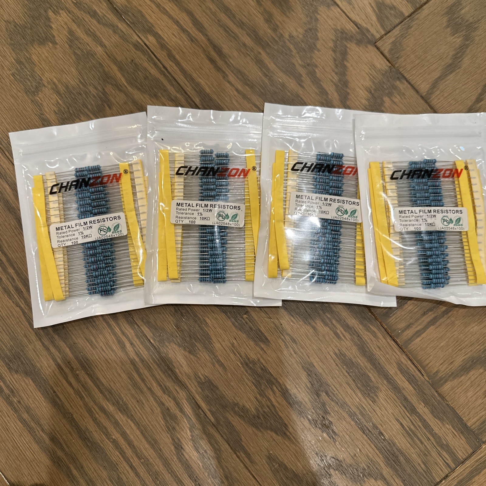 400pcs 1/2W 0.5W 10K Ω ohm Metal Film Fixed Resistor 0.01 ±1% Tolerance 10KR MF