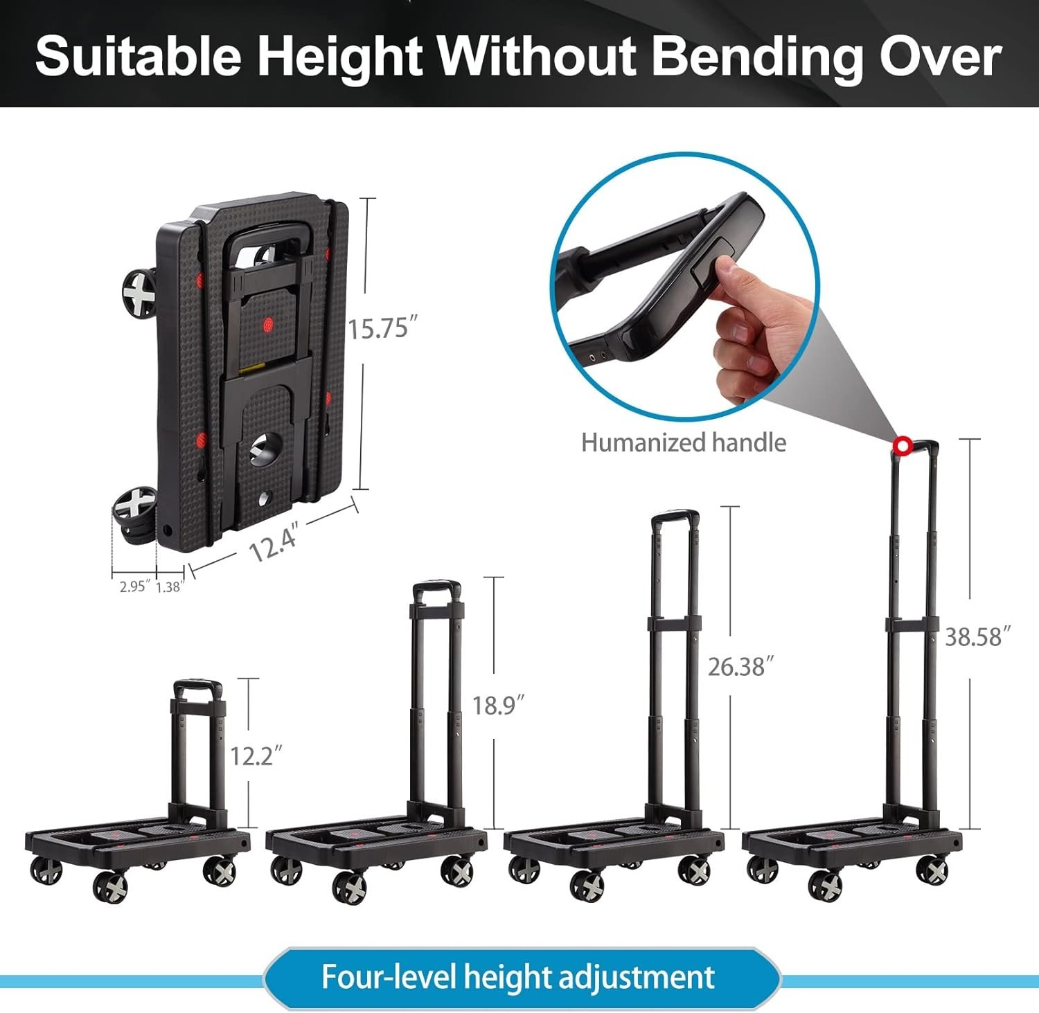 Folding Hand Truck Aluminum 300lb Capacity Lightweight Portable Utility