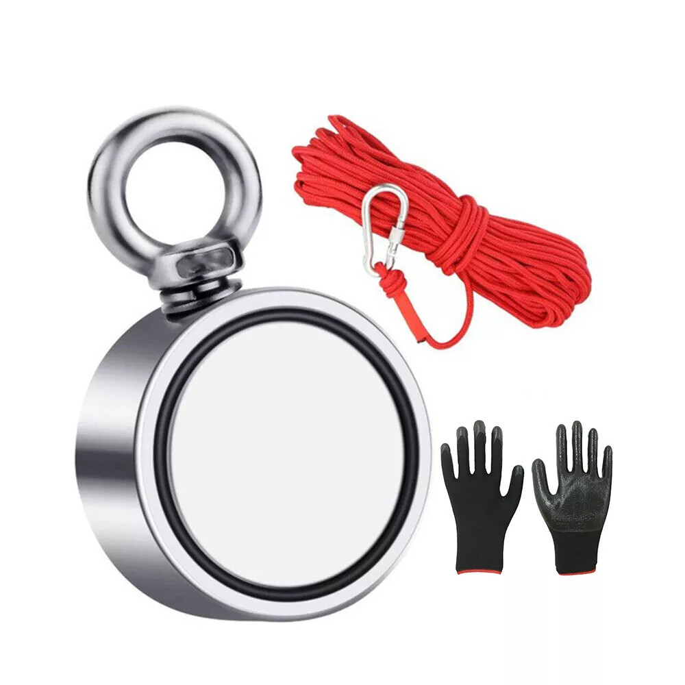 2000 LBS Strong Fishing Magnet Kit Double-Sided Pull Force and Rope Carabiner US