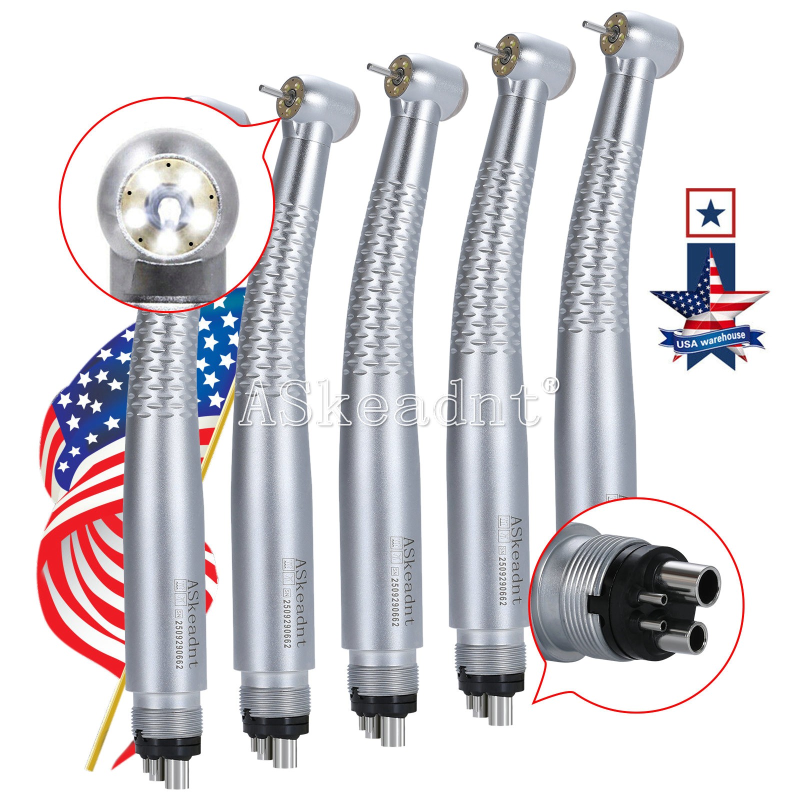 1-10*Dental 5 Led High Speed Handpiece Shadowless E-generator 5LED Hand piece 4H
