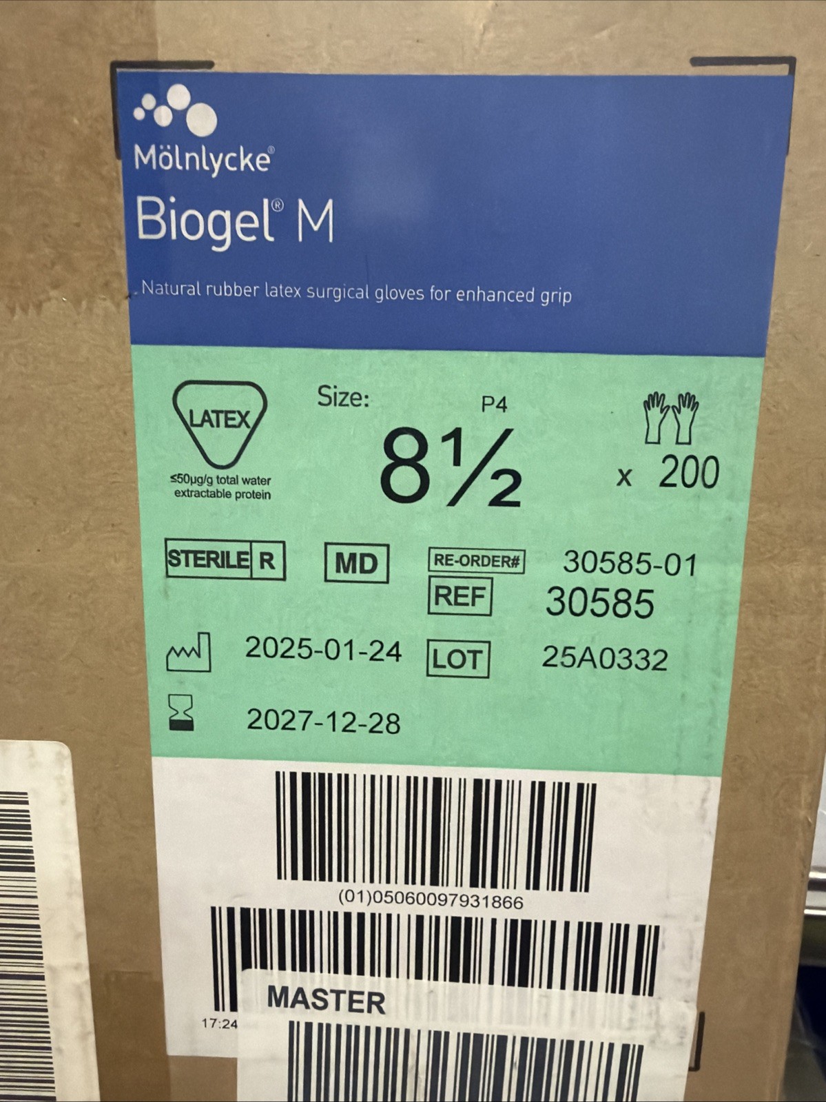 Mölnlycke Biogel M 30585 Surgical Gloves Size 8.5 200 Pairs Sterile Latex