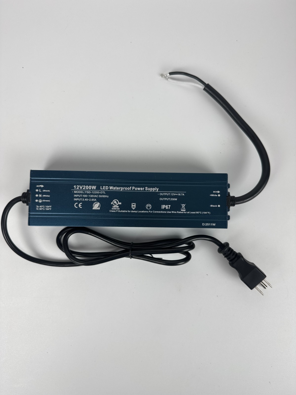 12V 200W LED Waterproof Power Supply Transformer 16.7A IP67 Driver