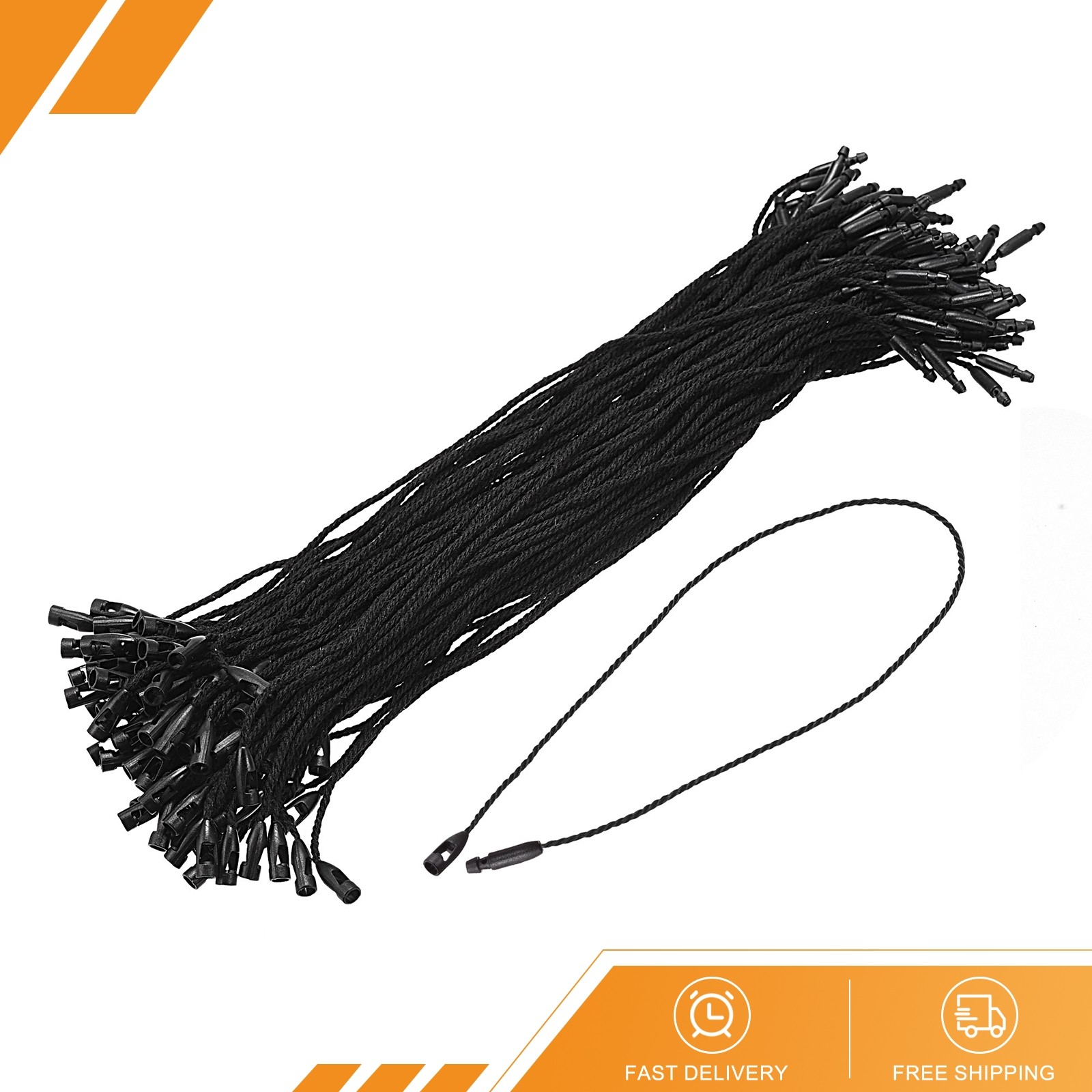 100 x Cotton Hang Tag String Snap Lock Price Tag Fastener Ties Black 7.8″