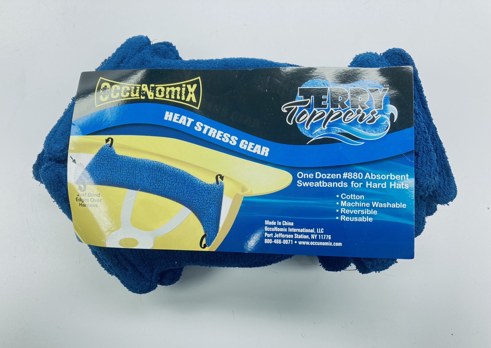 12PK UNUSED OCCUNOMIX 880 BLUE ABSORBENT SWEATBANDS FOR HARD HAT TERRY TOPPER