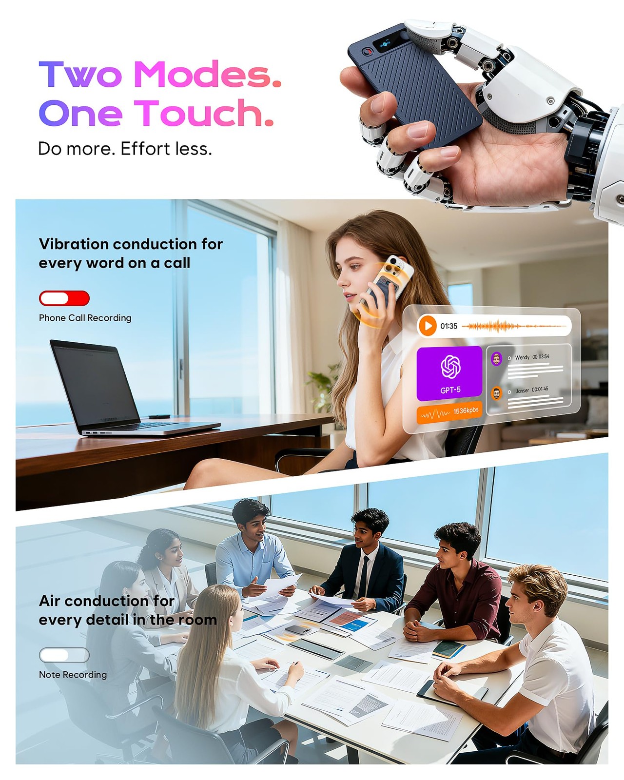 AI Voice Recorder, 64GB Note Taking Device w/Magnetic Case, App Control, AI T…