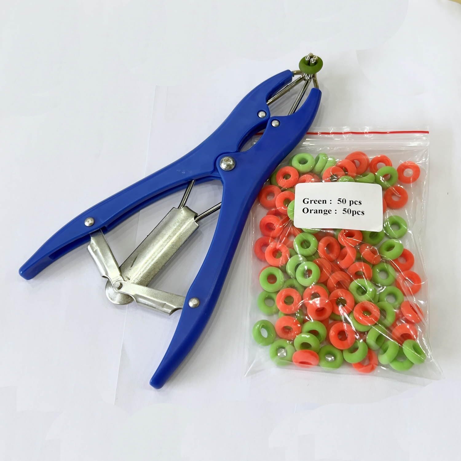 Goat Castration Bander Calves Castrator Tool for Lambs and Piglet & 100pcs Rings