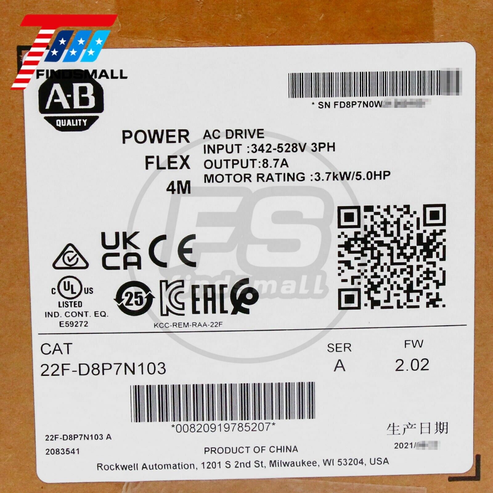Factory Sealed 1PCS 22F-D8P7N103 Ser.A PowerFlex 4M AC Drive Fast Shipping