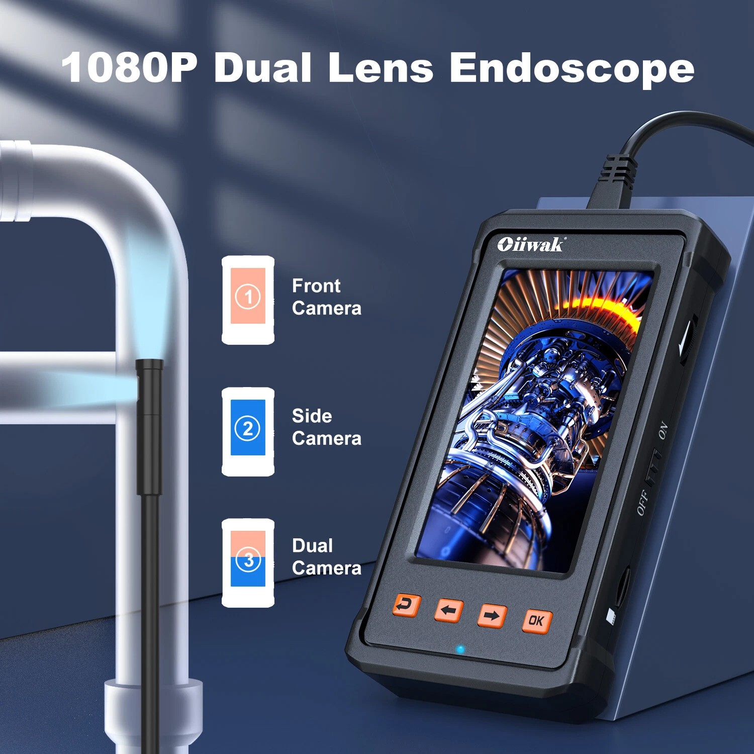 Industrial Endoscope Borescope LCD 4.3in Inspection Snake 1080P HD Video Camera
