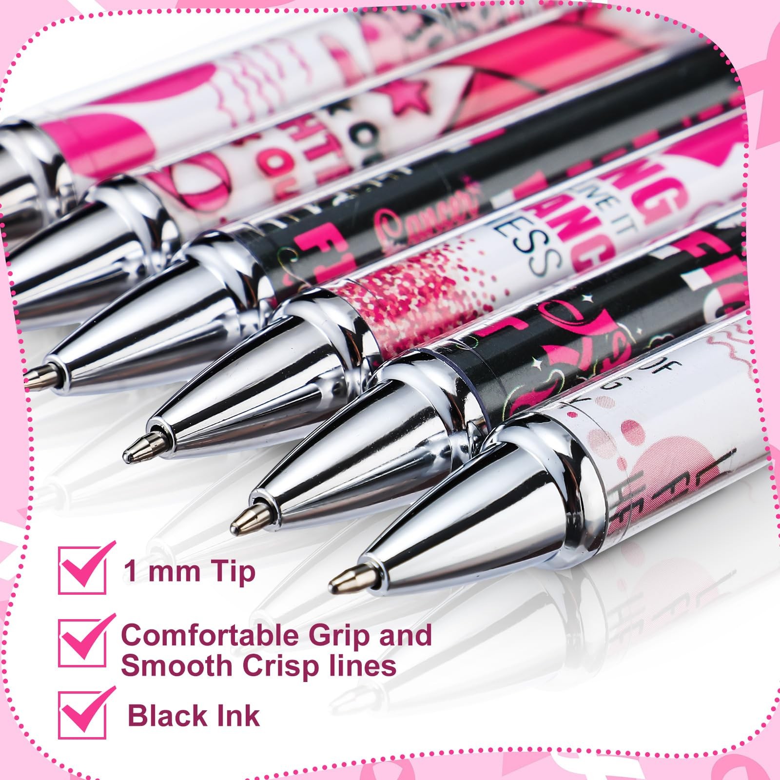 36 PCS Breast Cancer Awareness Pens Pink Ribbon Retractable Ballpoint Ink