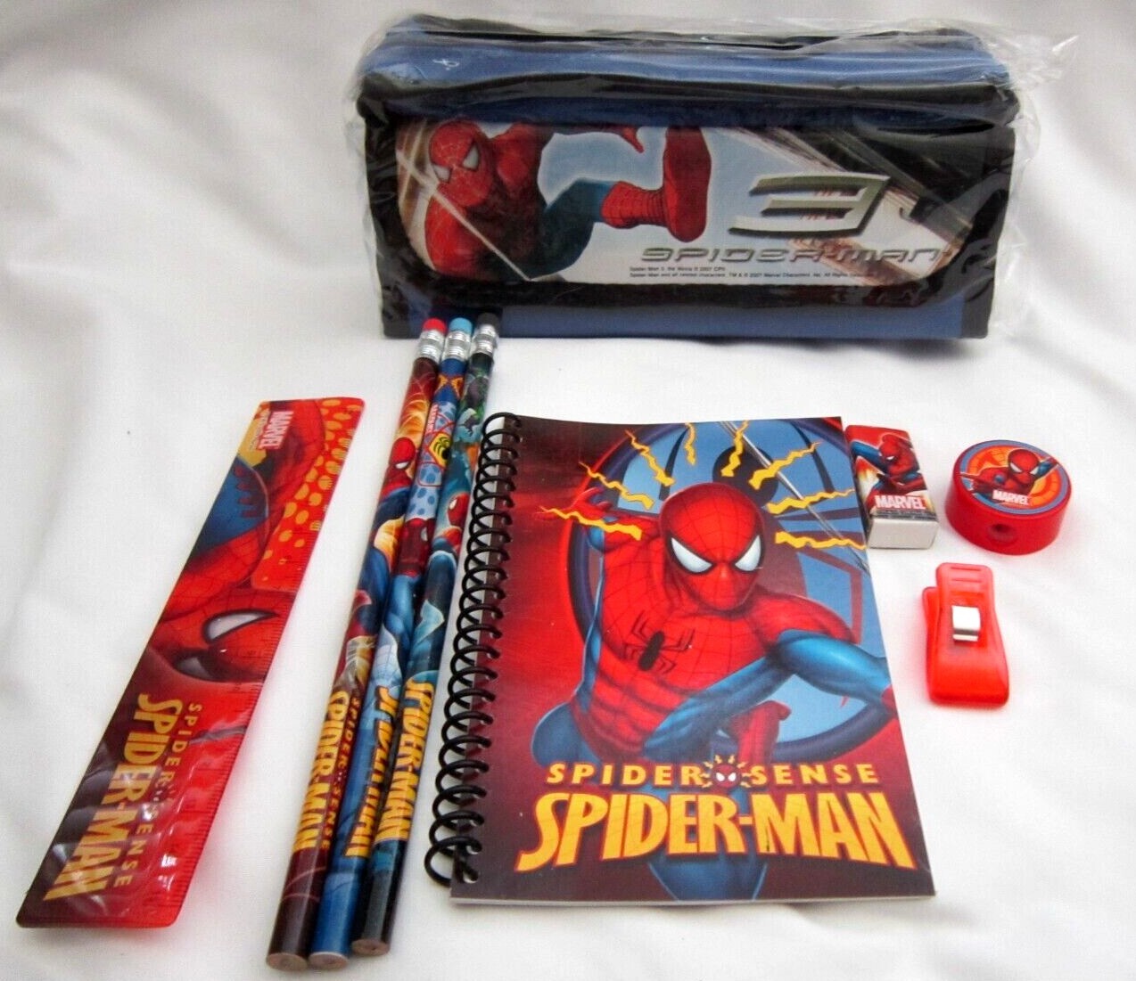 Marvel Spiderman3 Blue 8″ Pencil Case Pouch&7pc Stationary Set Combo-Brand New!