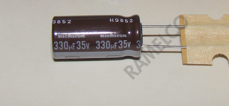 1 pc, 330uf, 35V, 105 deg Electrolytic capacitor