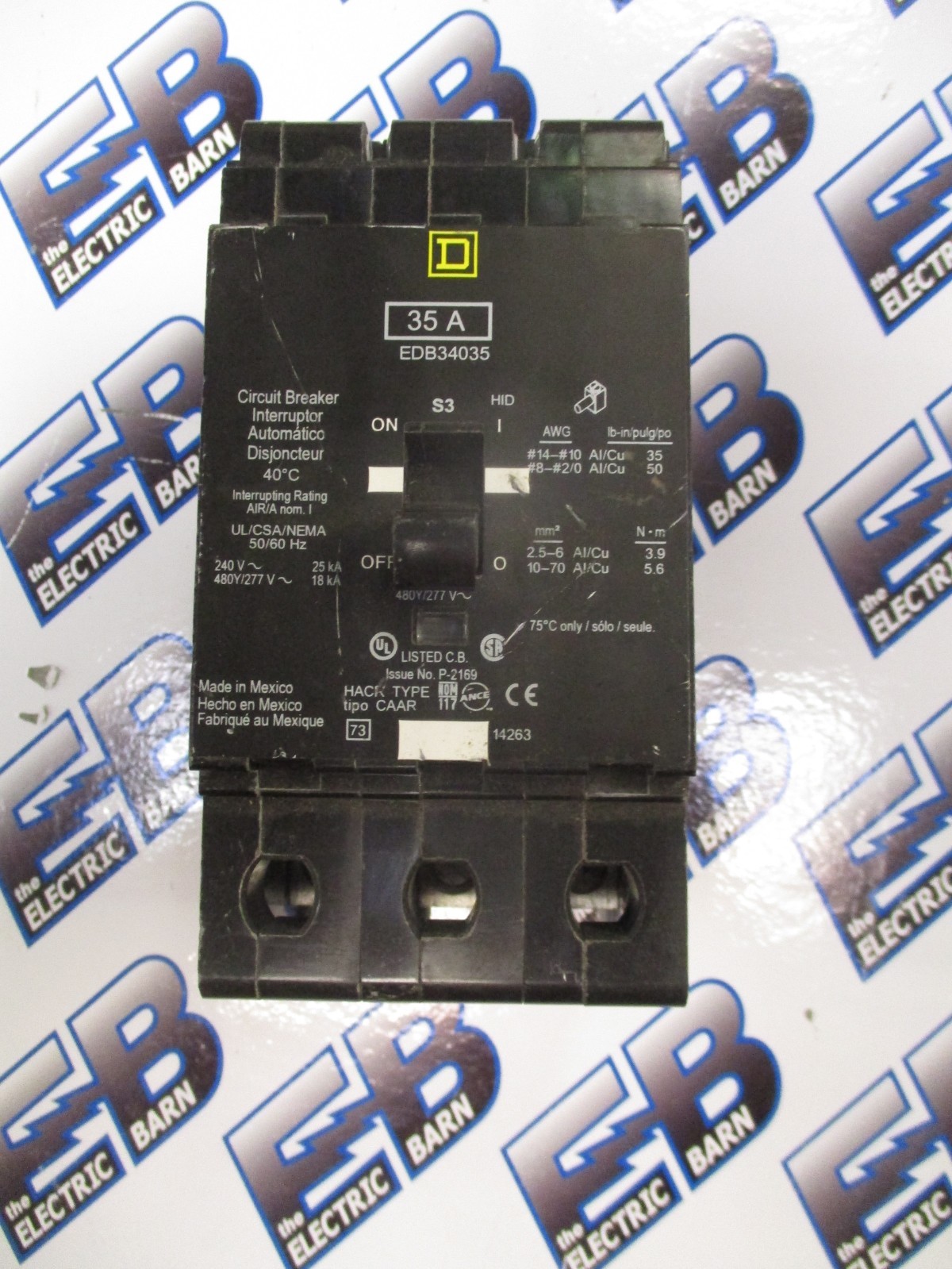 Square D EDB34035, 35 Amp, 480 Volt, 3 Pole, Circuit Breaker- NEW-S