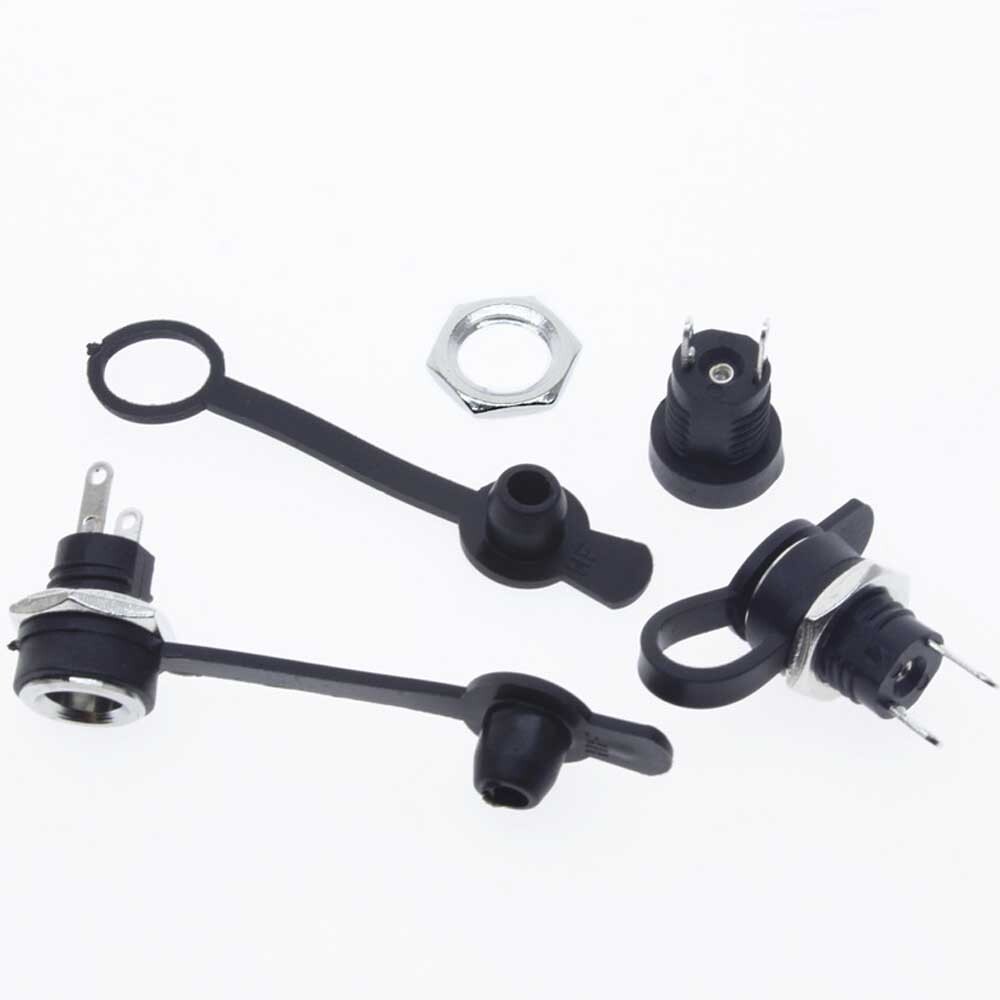 10xPanel/Chassis Mount Female DC Power Connector 2.1mm X 5.5mm + Waterproof Cap