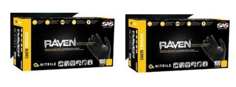 SAS Raven Black Nitrile Gloves Powder Free New 7mil Version (2 Boxs)