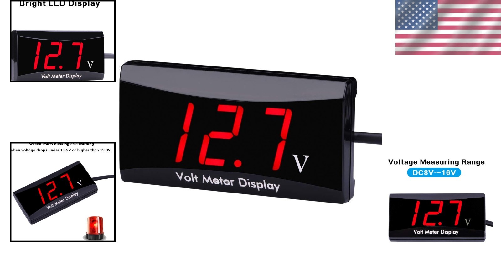 Waterproof 8V-16V Car Digital Voltmeter – LED Display for Real-Time Monitoring