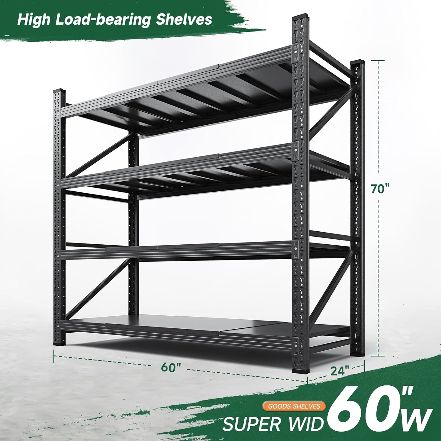 Letaya 4000LBS 4 Tier Adjustable Rack 60x24x70 Black for Shop