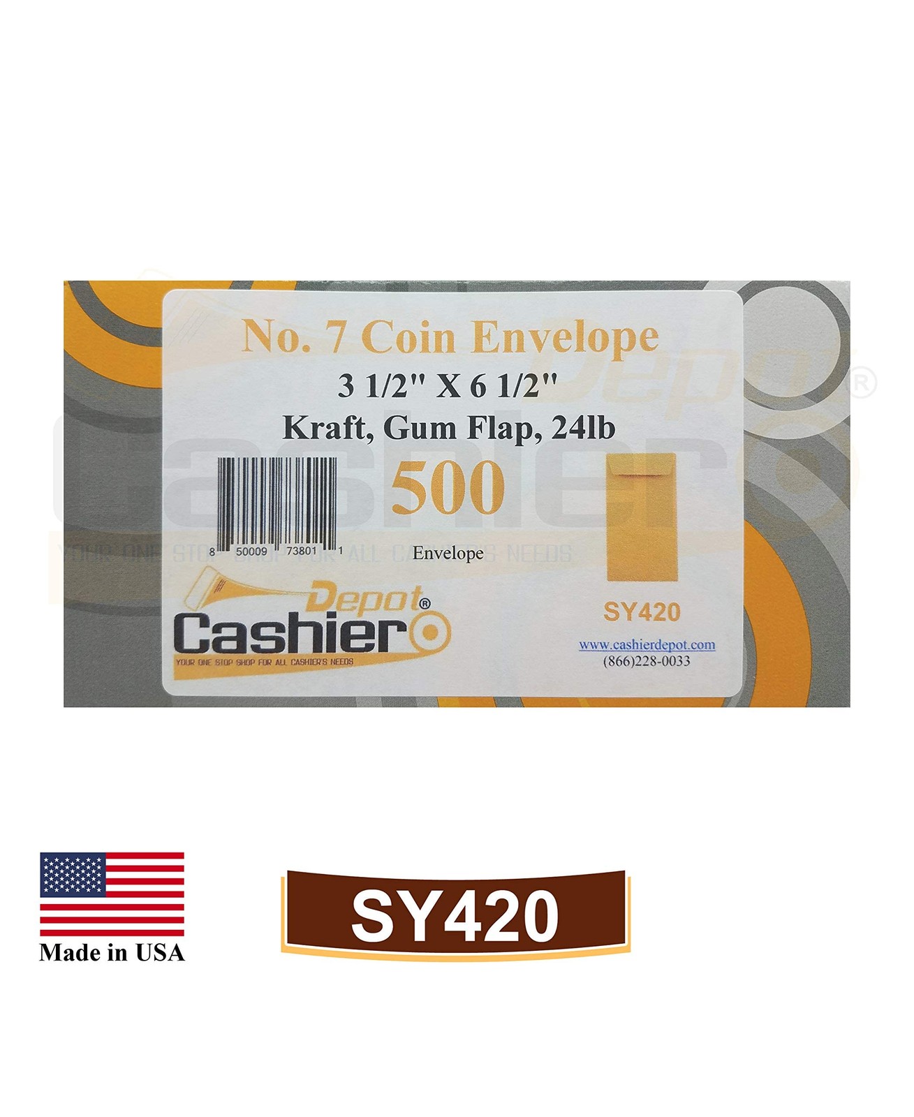 500 Cashier Depot – #7 Coin Envelopes, 3.5 x 6.5 Inches Brown Kraft Paper Gummed