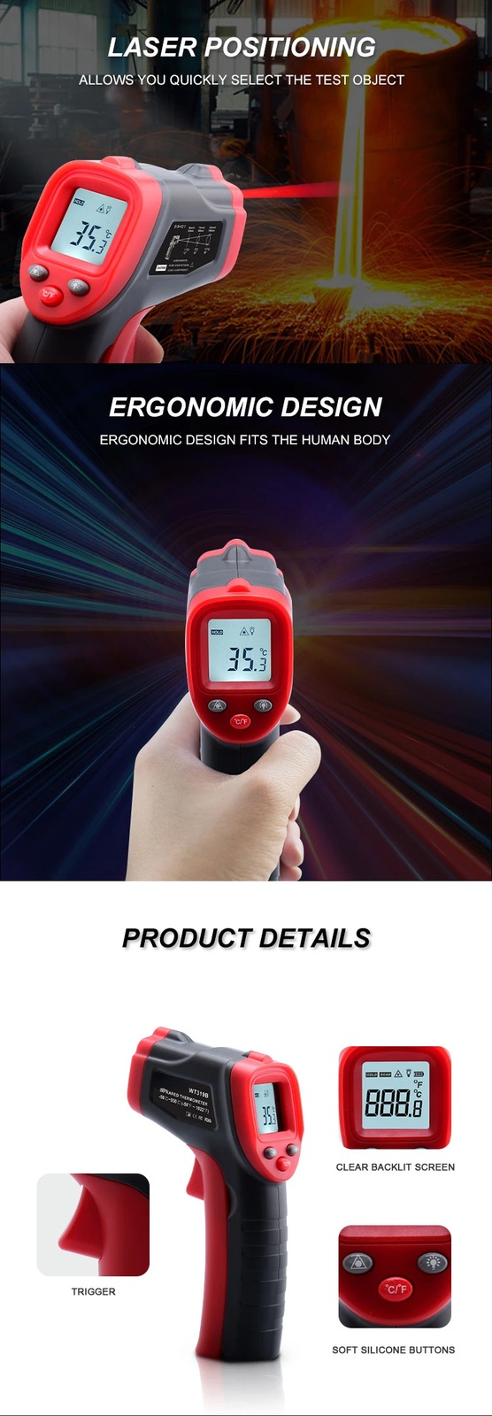 Temperatures Industrial Heat detectors Rapid measurement Surface Temperatures