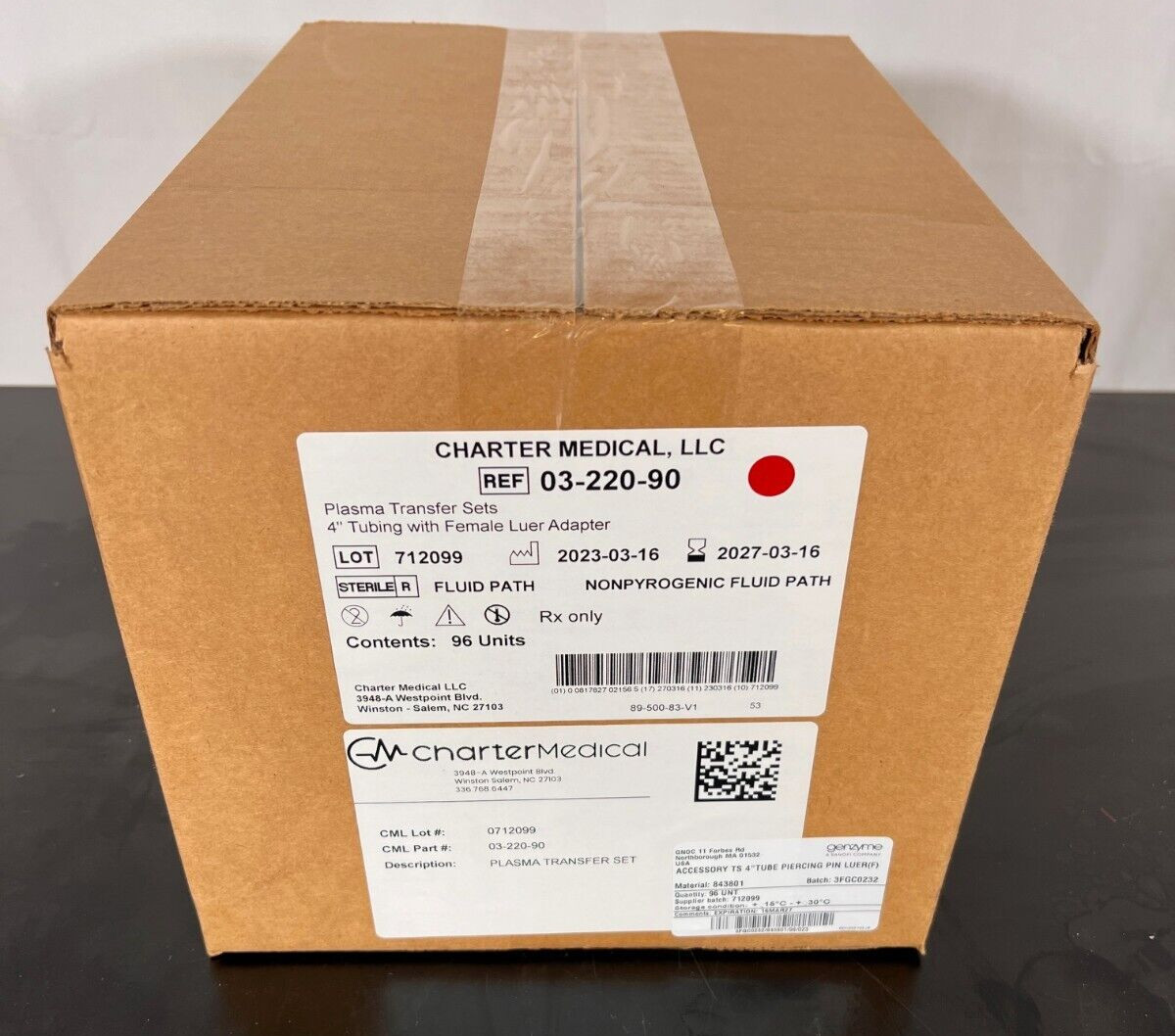 New Sealed Charter Medical 03-220-90 Box, Content 96 Units Good until March 2027