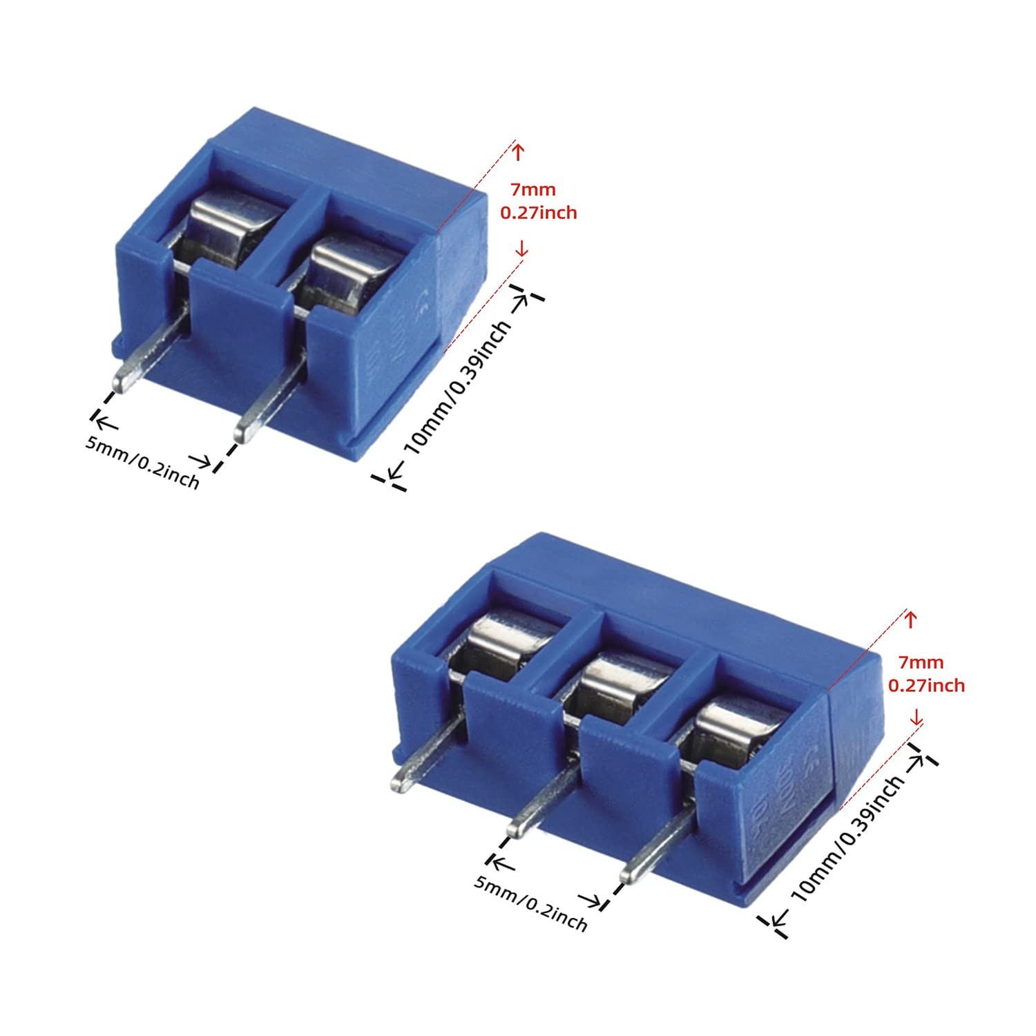 70pc 5mm PCB Screw Terminal Blocks – 2 & 3 Pin Connectors for Arduino
