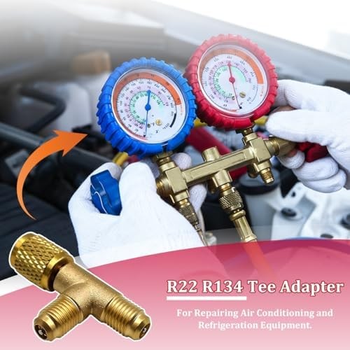 Car Quick Coupler Access Tee, Brass 1/4″ SAE Valve Core Tee Adapter for R22 R12