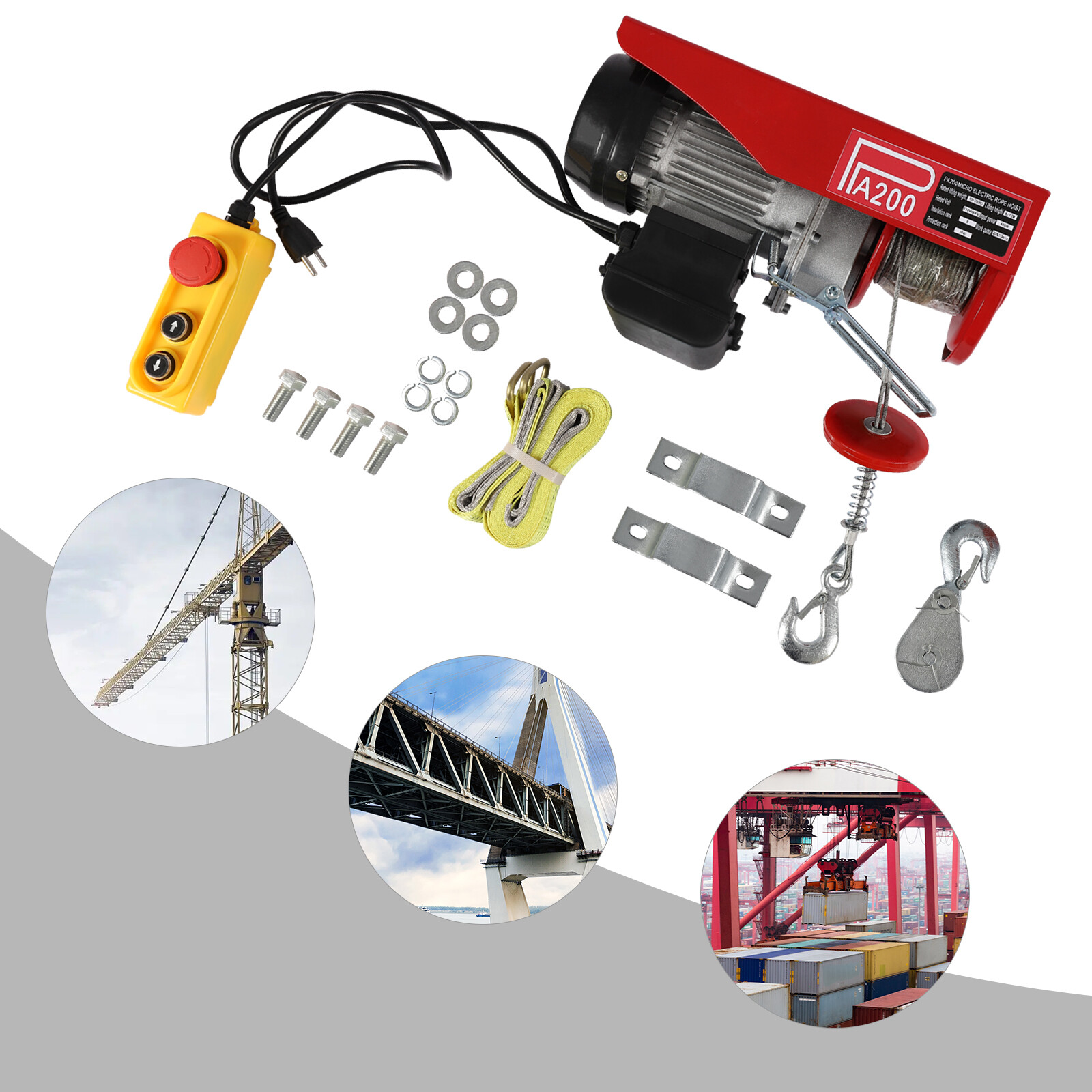 200kg/440lbs 110V Electric Wired Hoist Winch Hoist Crane Lift Remote Control
