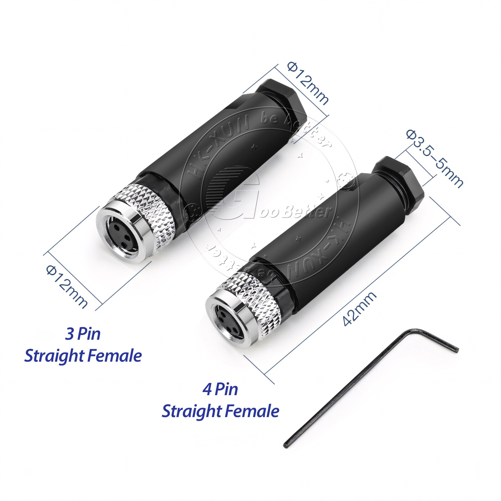 PG7 M8 Sensor Connector 3 Pin / 4 Pin Male / Female Straight / Elbow Plug IP67