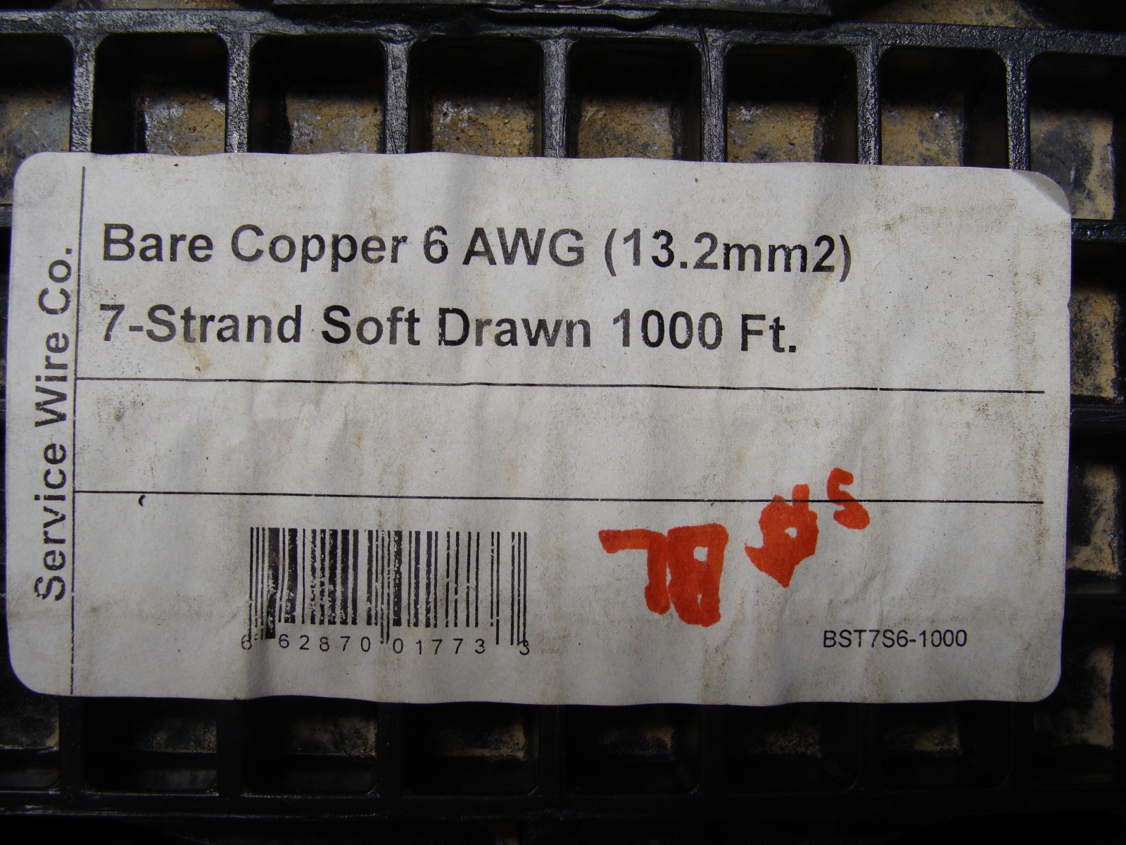 1000′ 6 AWG 7 STRAND BARE COPPER SOFT DRAWN WIRE SERVICE WIRE BST7S6-1000