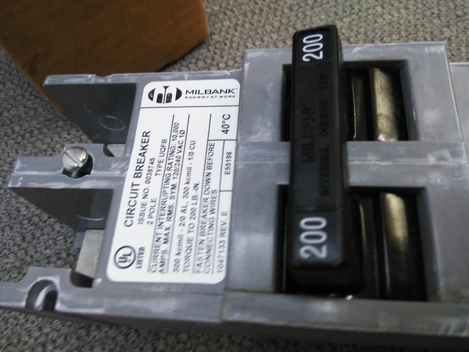 NEW Milbank 200 Amp 2 Pole Type UQFB Circuit Breaker 200A 2P 240V UQFB-200