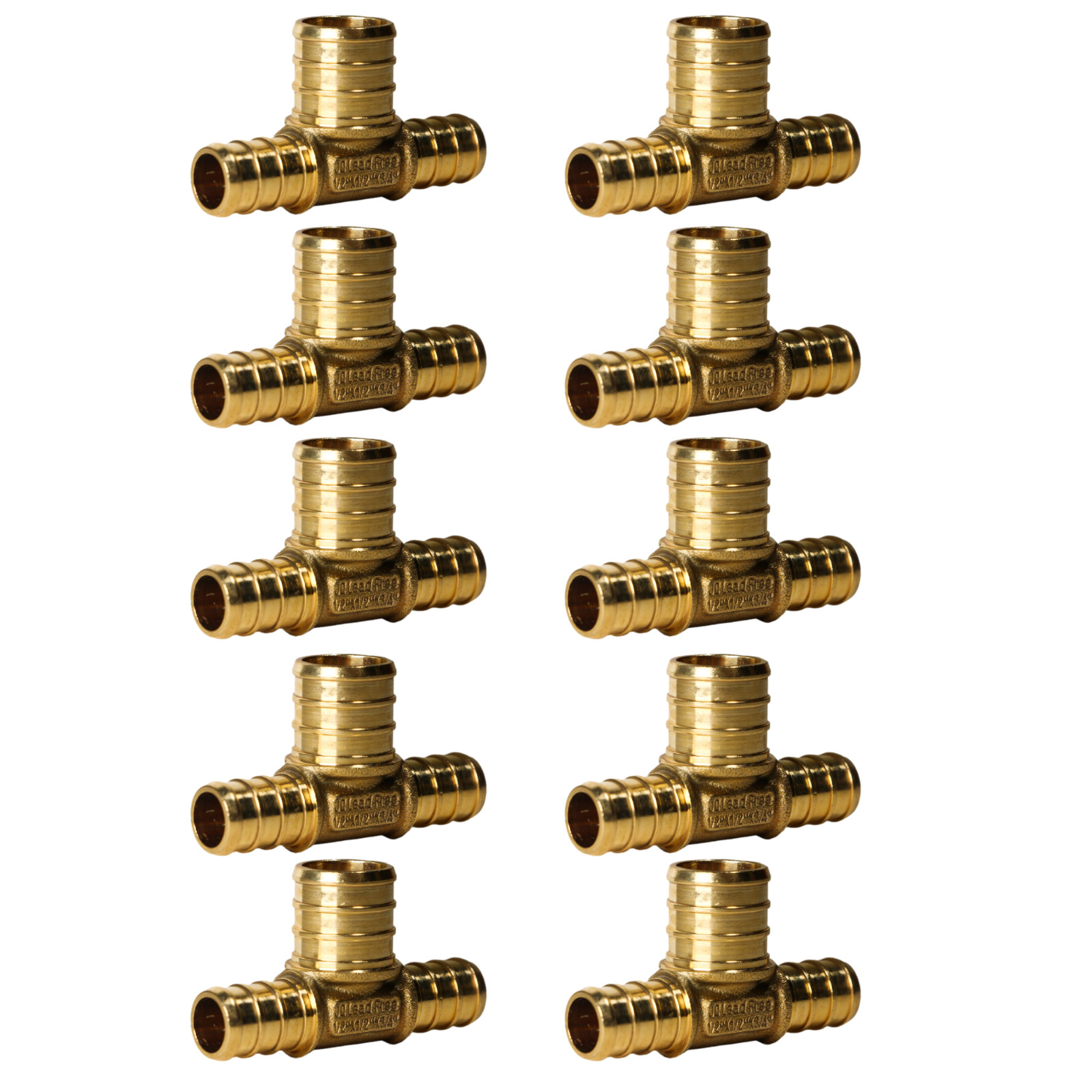 100 PIECES 1/2″ X 1/2″ X 3/4″ PEX TEE BRASS CRIMP FITTINGS ( LEAD FREE )