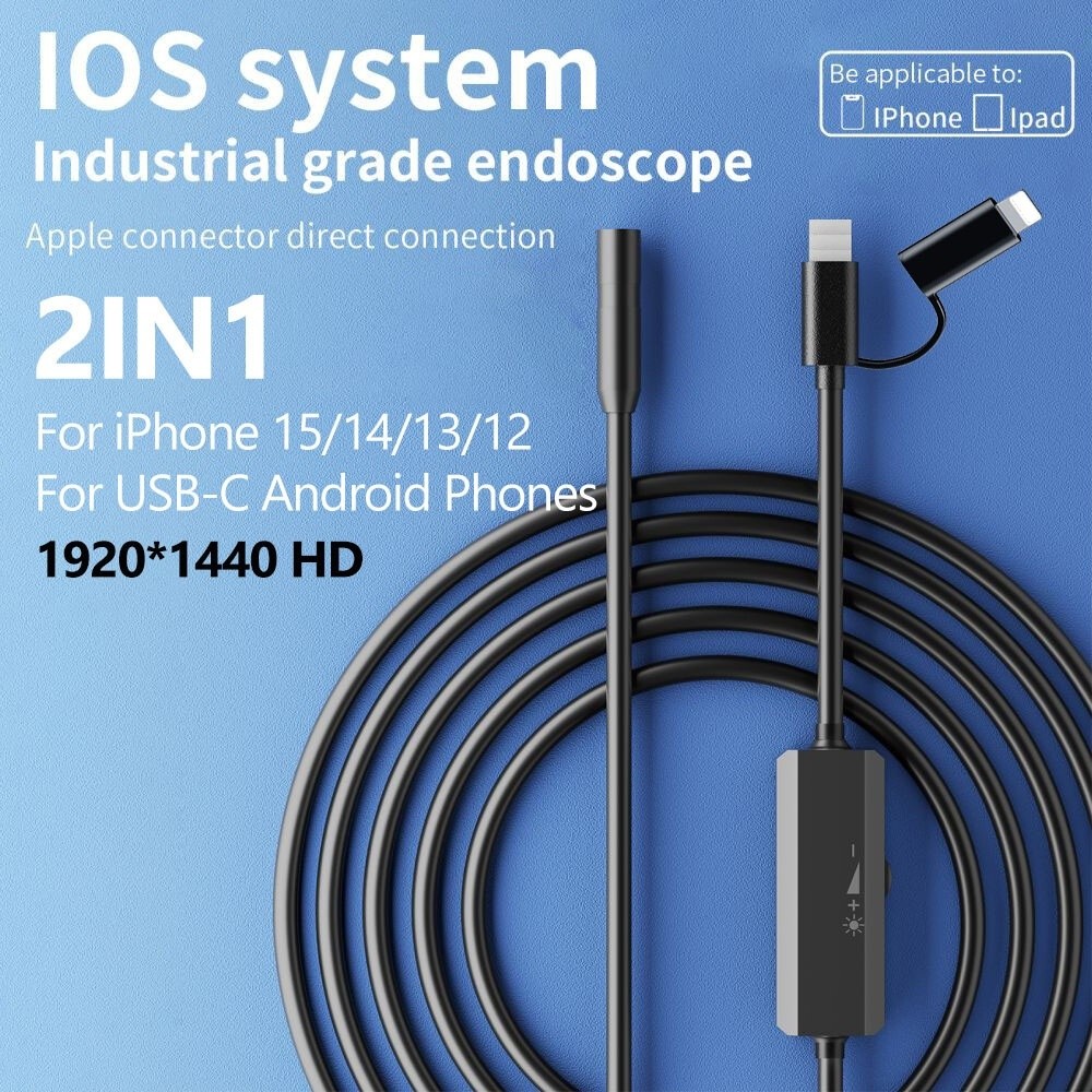 5.5mm Endoscope Inspection Camera Direct Fit iPhones/iPads/iOS/Android Borescope