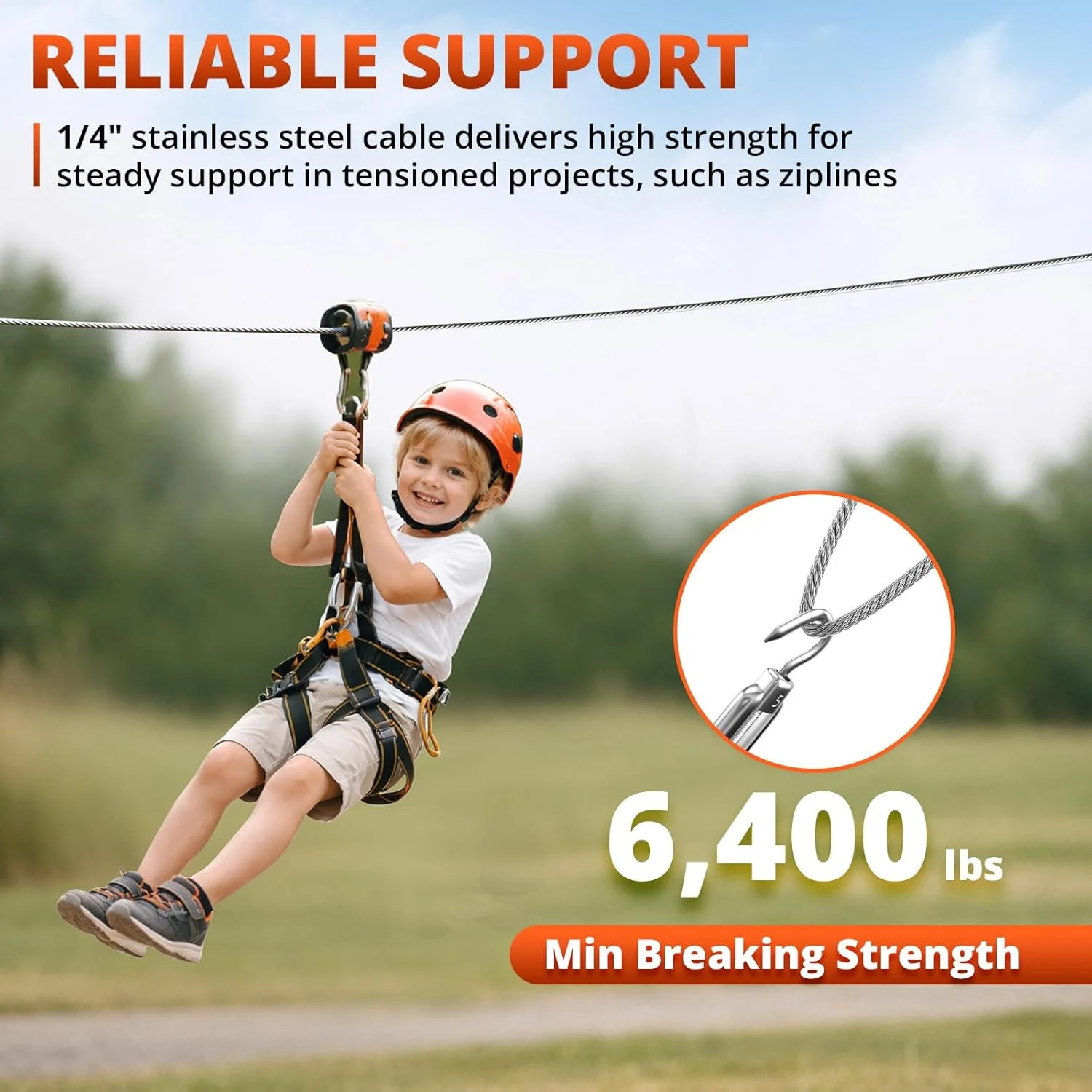 200FT 1/4″ Thickened Stainless Steel Cable Wire Rope, 7×19 Strand Aircraft Cable