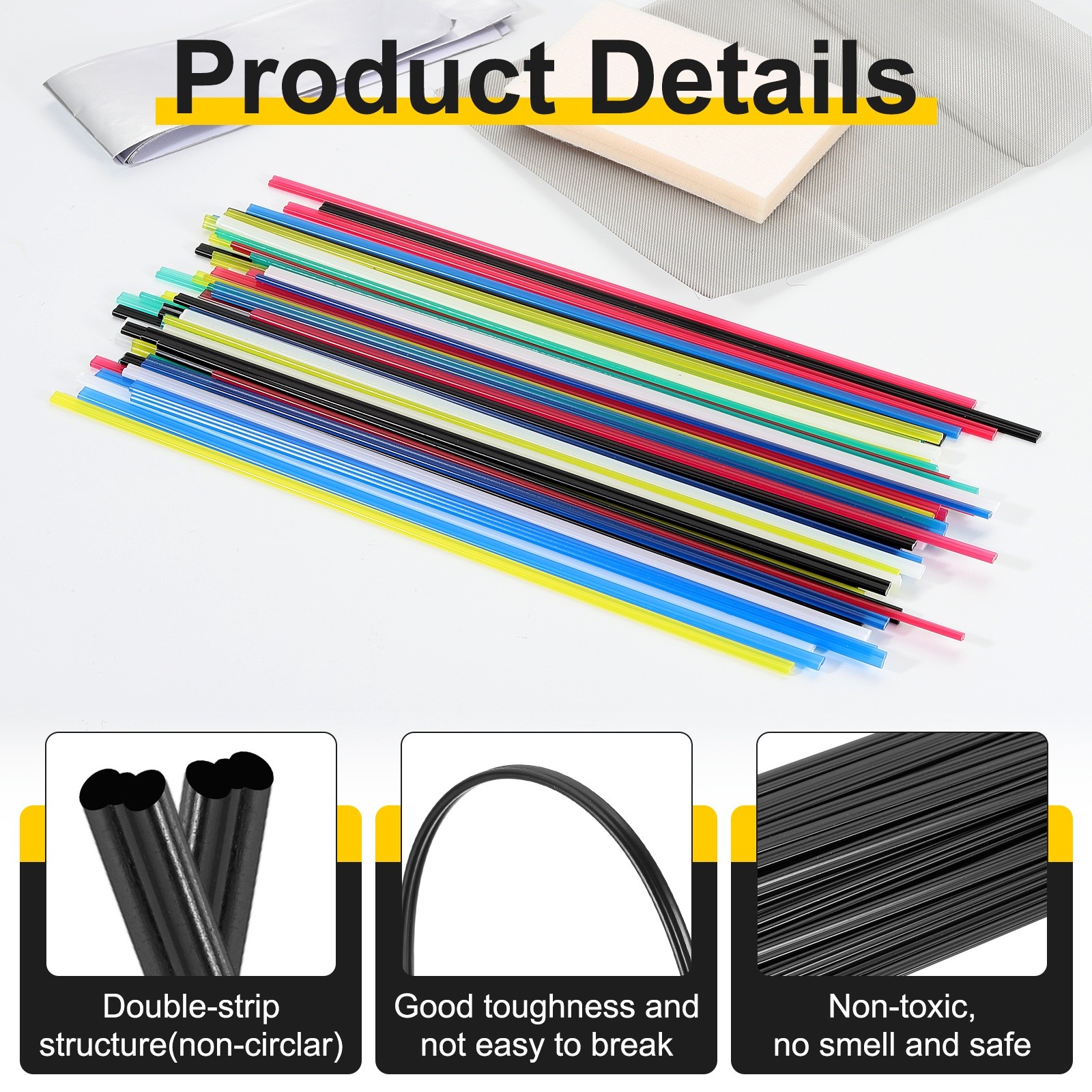 1set(50pcs) PP Plastic Welding Rods 8inch Welding Strips Welder Rods, Black
