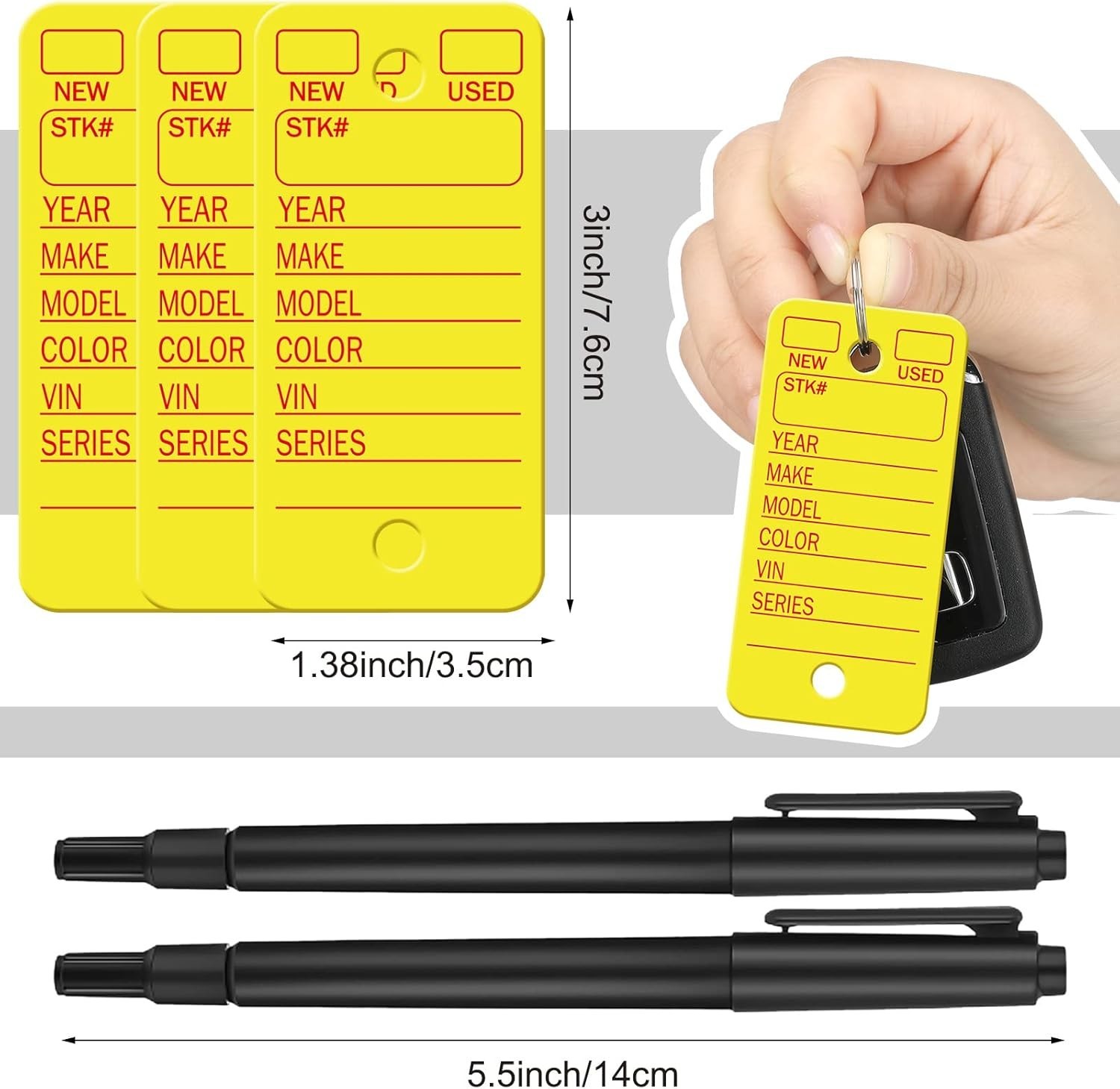 500 Pcs Key Tags with Labels Car Dealership 1.38 x 2.99 inches, Yellow