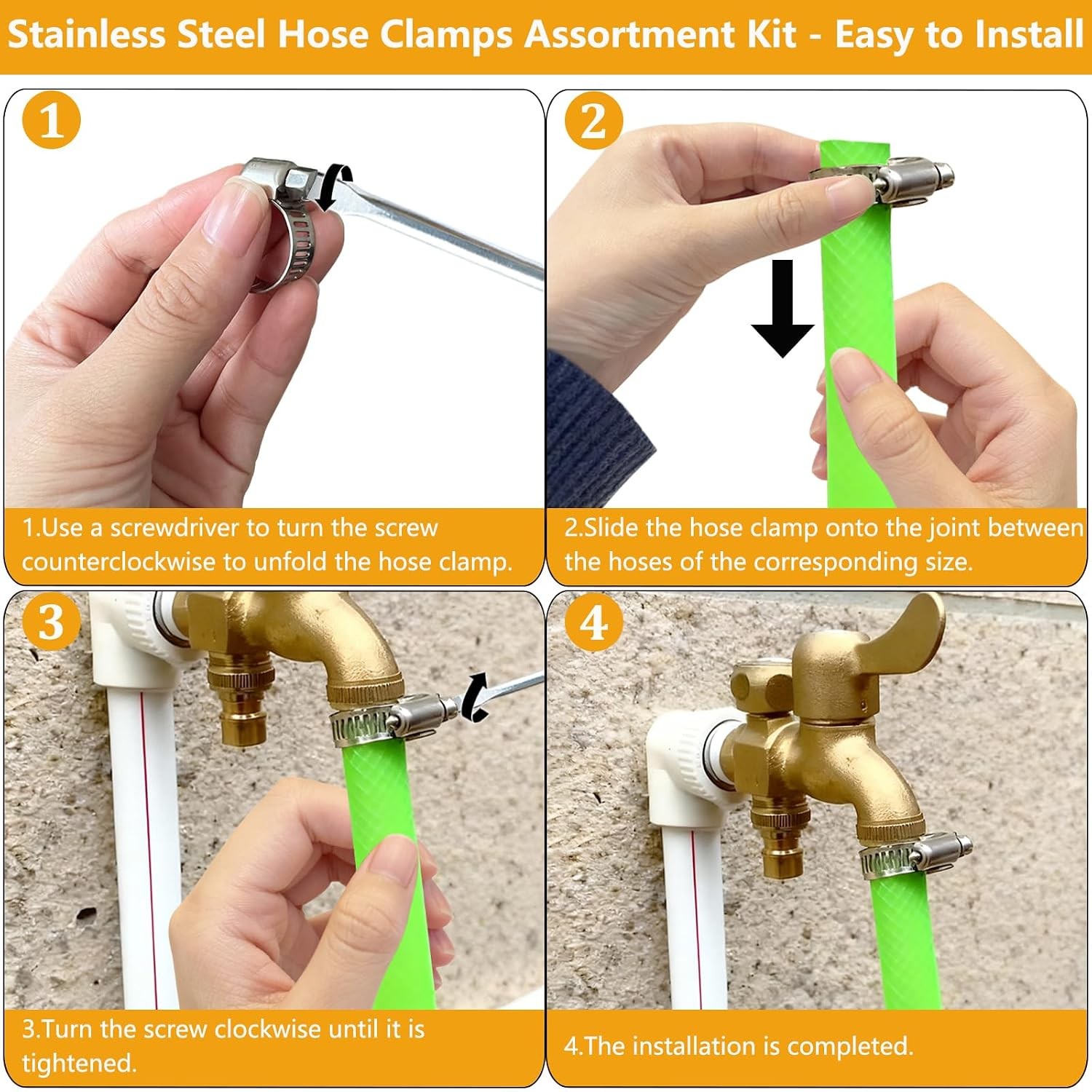 40 Adjustable Hose Clamps 10-70mm Stainless Steel Worm Gear – 40 Pack Set