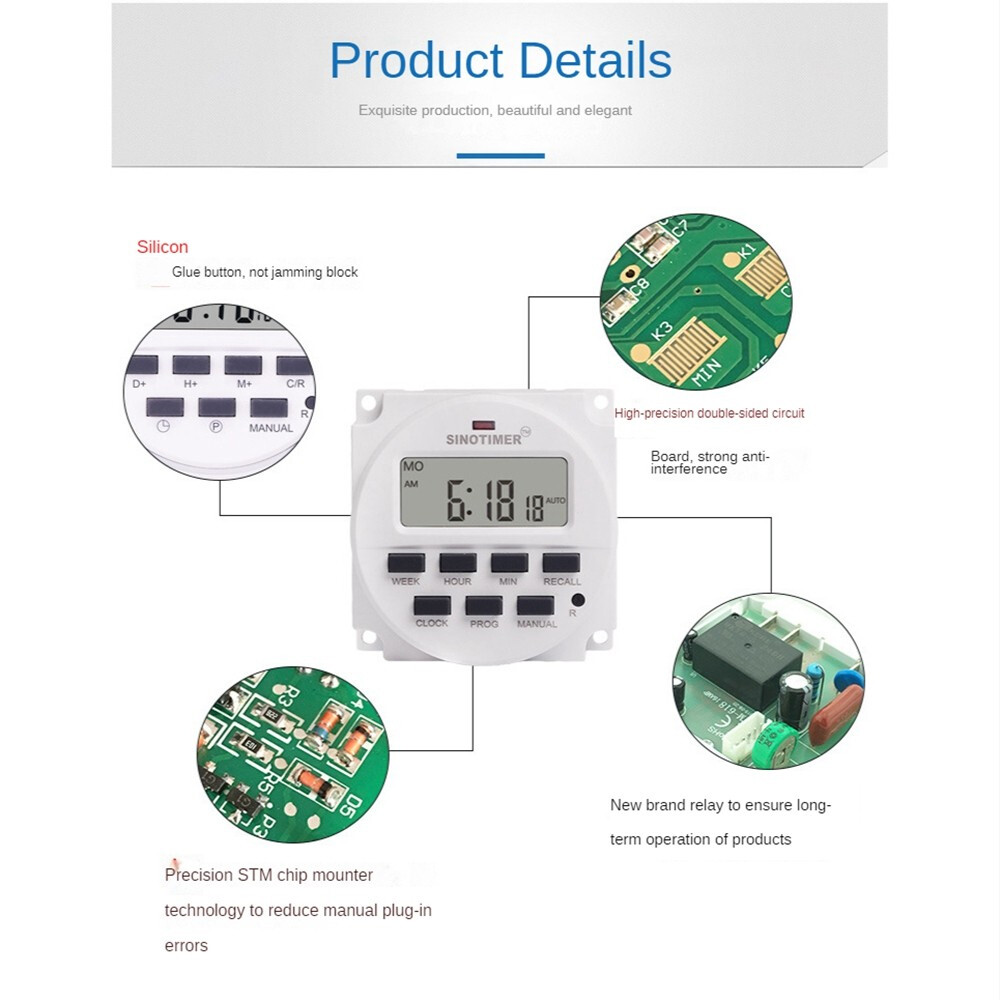 12v Dc Sinotimer Display Tm618h-2 Lcd Digital Timer Programmable Time Switch 2X