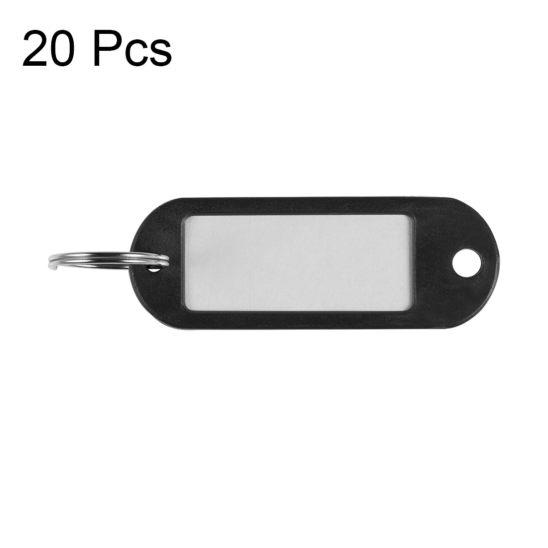 20Pcs, Plastic Key Tags with Split Ring Keychain ID Label Window 60x21mm Black