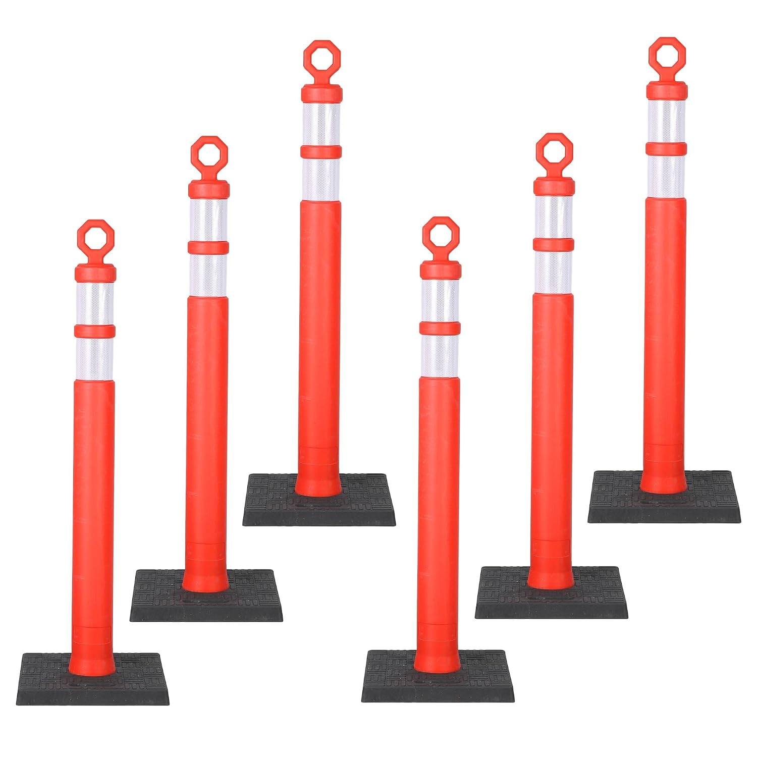 6 Pack 42 Inch Orange Traffic Delineator Posts, Heavy-Duty Safety Posts with 360