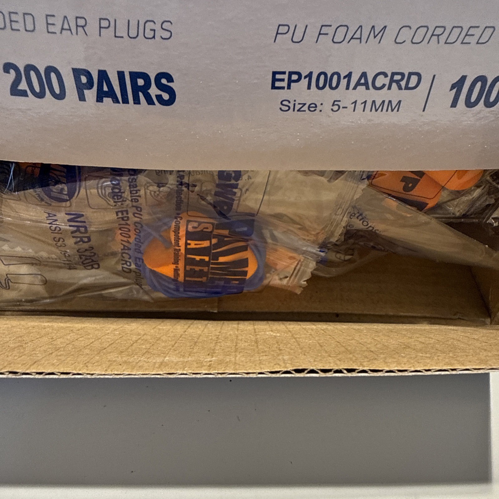 Palmer Safety Corded Earplugs 100 Pairs Soft Foam Individually Wrapped
