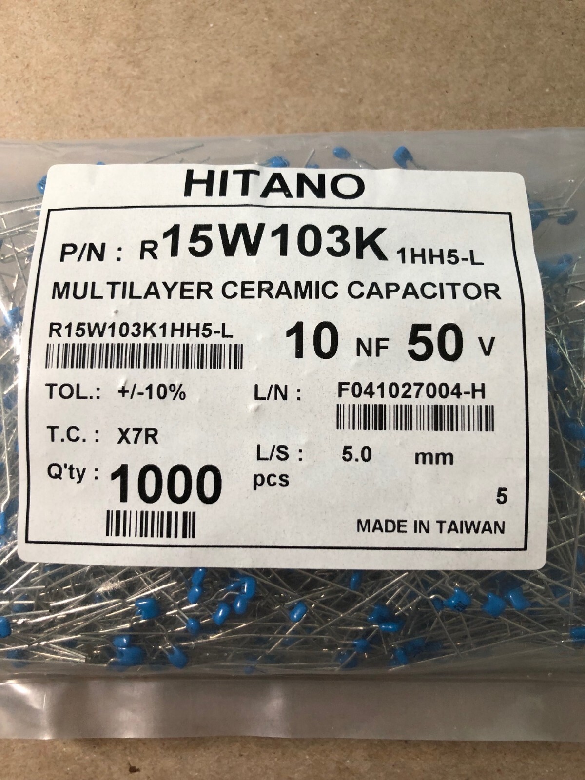 10 pcs 0.01uF 50V 10% X7R Ceramic Capacitor .01uF, 10 nF, 0.01 uF, 103