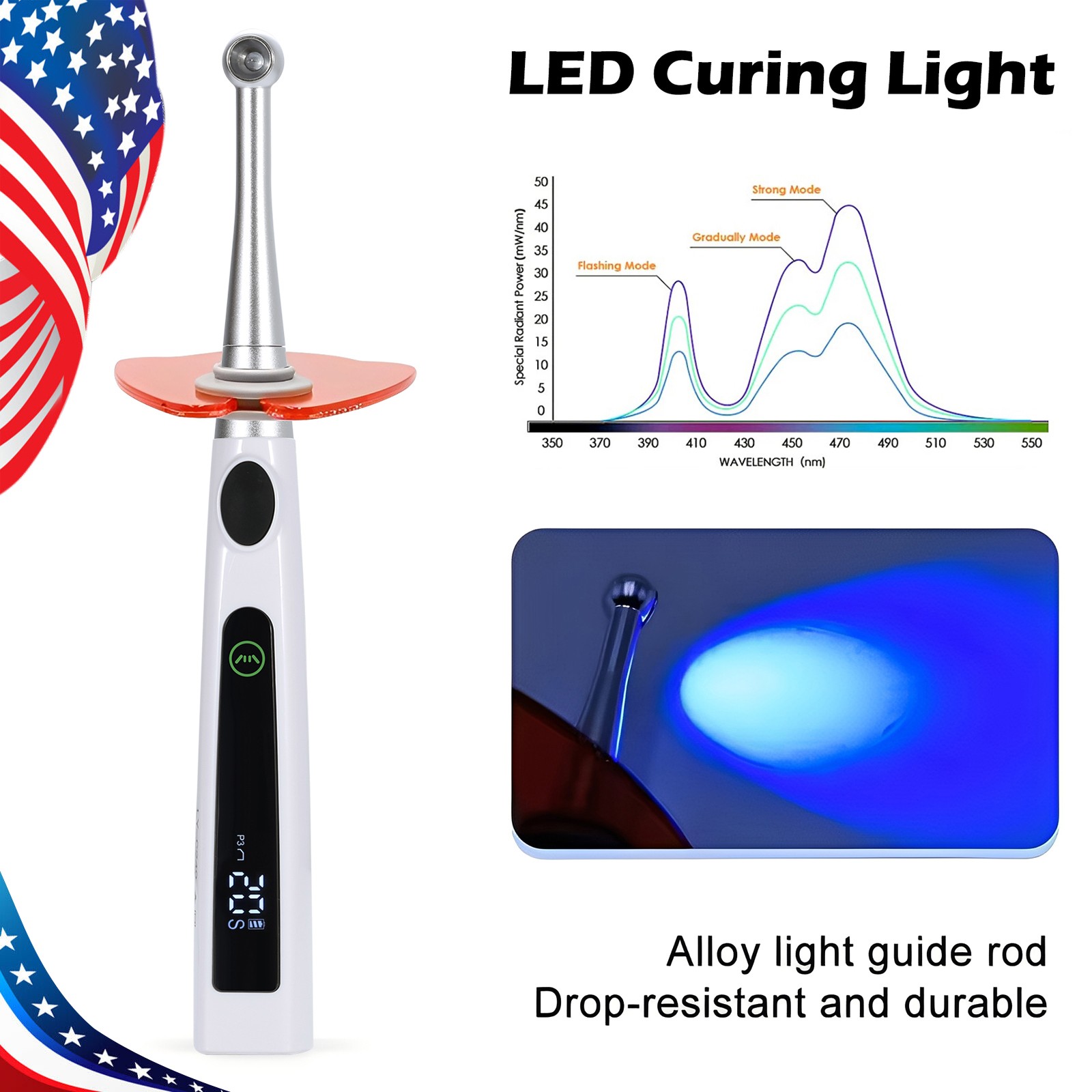 Dental Wireless Cordless LED Cure Curing Light Lamp 2400mw 5W Tool Resin 1 Sec