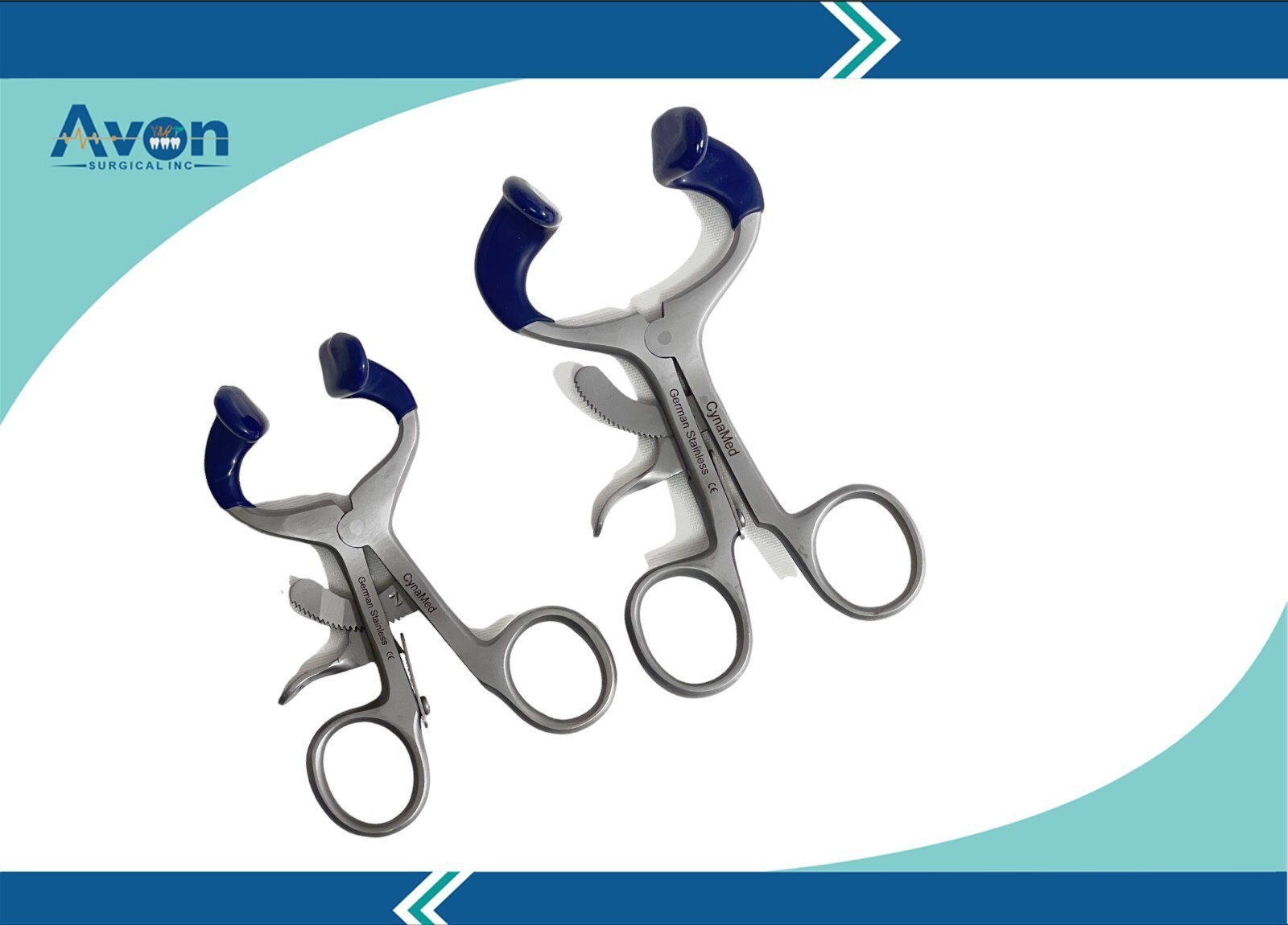 Set of 2 – Molt Mouth Gag 3.5″ + 4.5″ Dental Retractors with Silicone Tips Blue