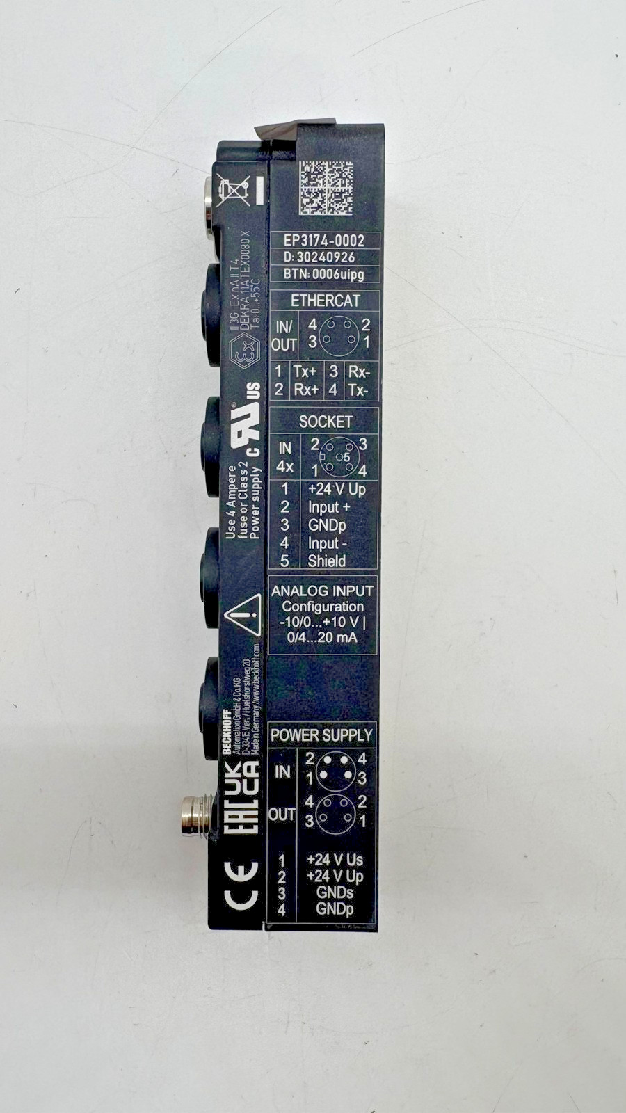 Beckhoff EP3174-0002 EtherCAT Box 4-channel Analog Input 20 mA w/ Cable