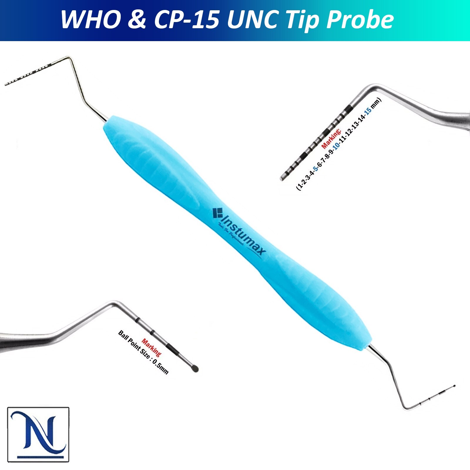 WHO Ball End Dental Probe CP-15 UNC for Periodontal Measurement Probes 7Pcs Set