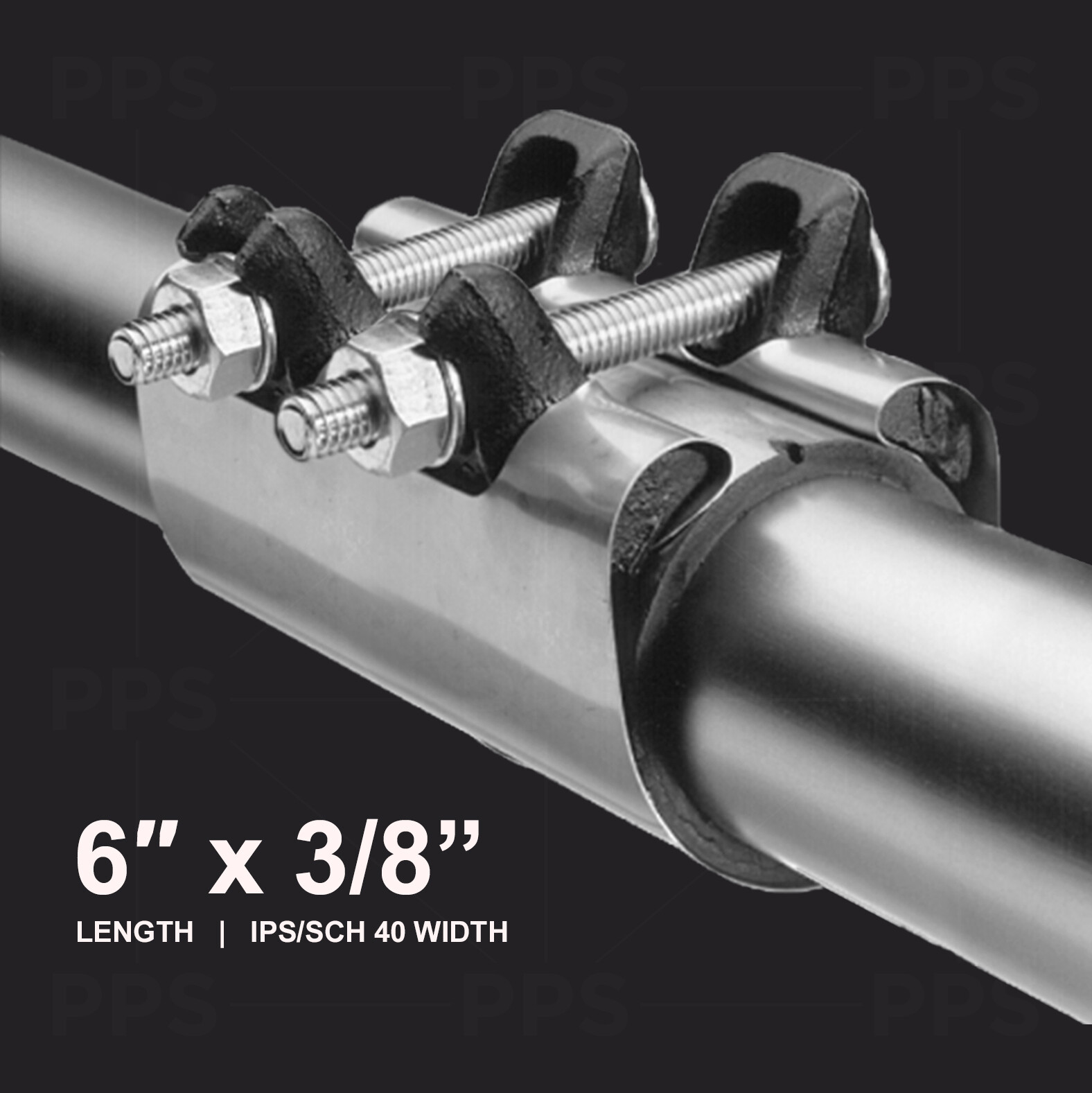 1/2 in. x 6 in. Long 2-Bolt IPS Pipe Repair Clamp, Stainless Steel