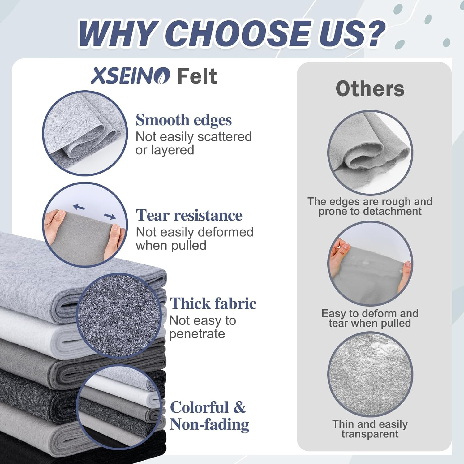 6 Rolls 12″X35″ 1.4Mm Thick Soft Felt Fabric Sheet 6 Assorted Black White Series