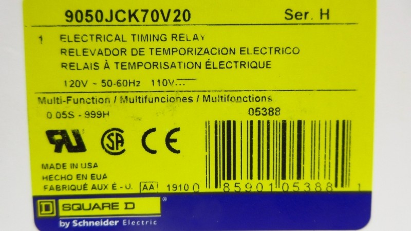 SQUARE D 9050JCK70V20 SER. H 110/120V 10A 0.05S-999H NSMP