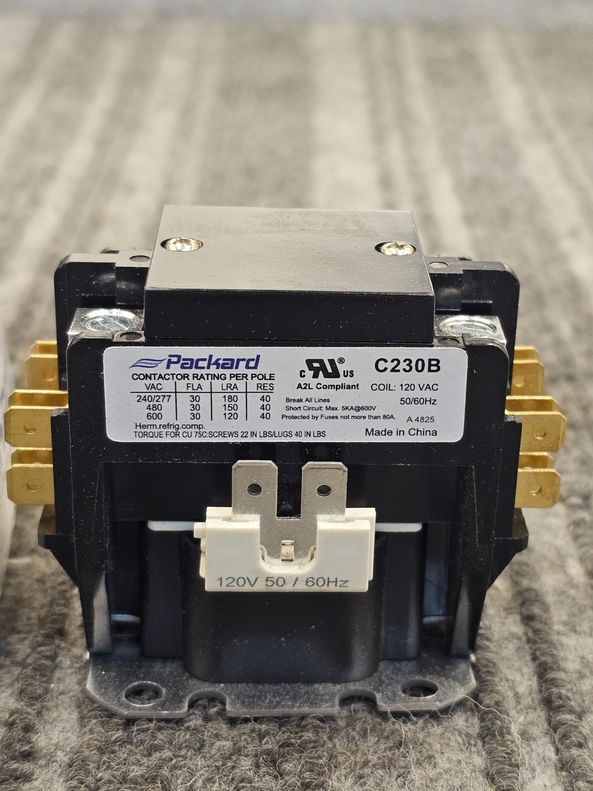 Packard C230B 2-Pole Definite Purpose Contactor 30Amp FLA, 40Amp Res, 120V AC