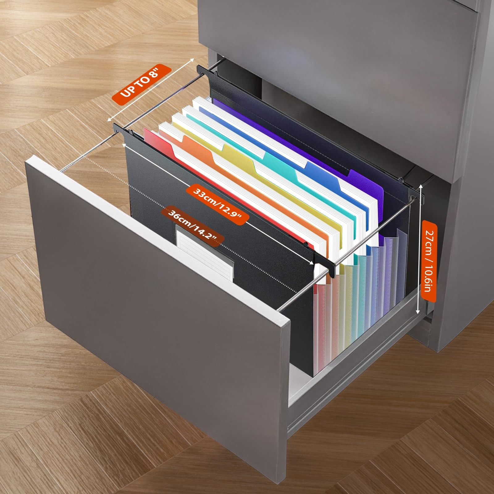 7 Pockets Expanding Hanging File Folders with Elastic 13 x 10.6 inches, Black
